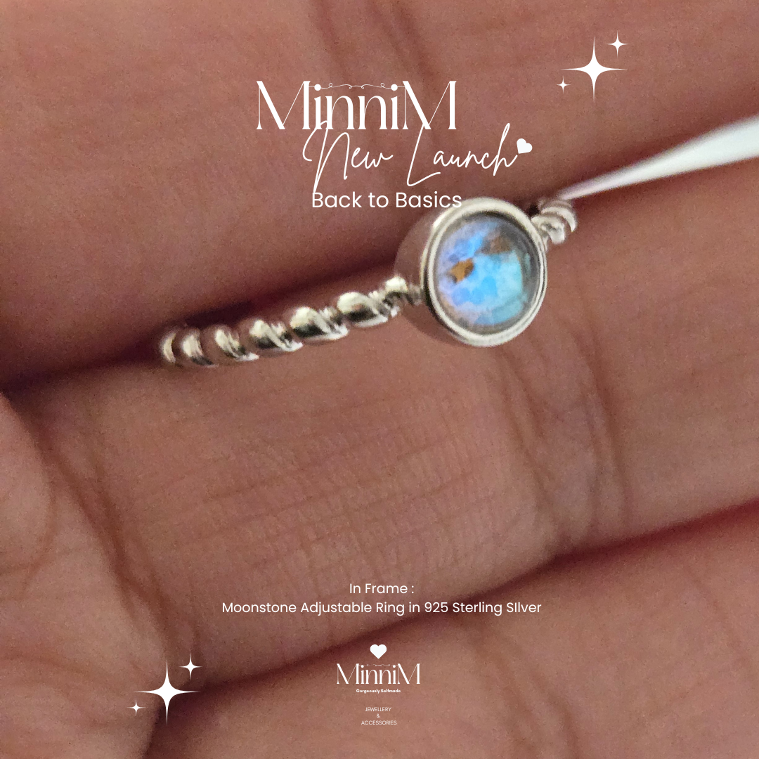 Moonstone Adjustable Ring in 925 Sterling Silver