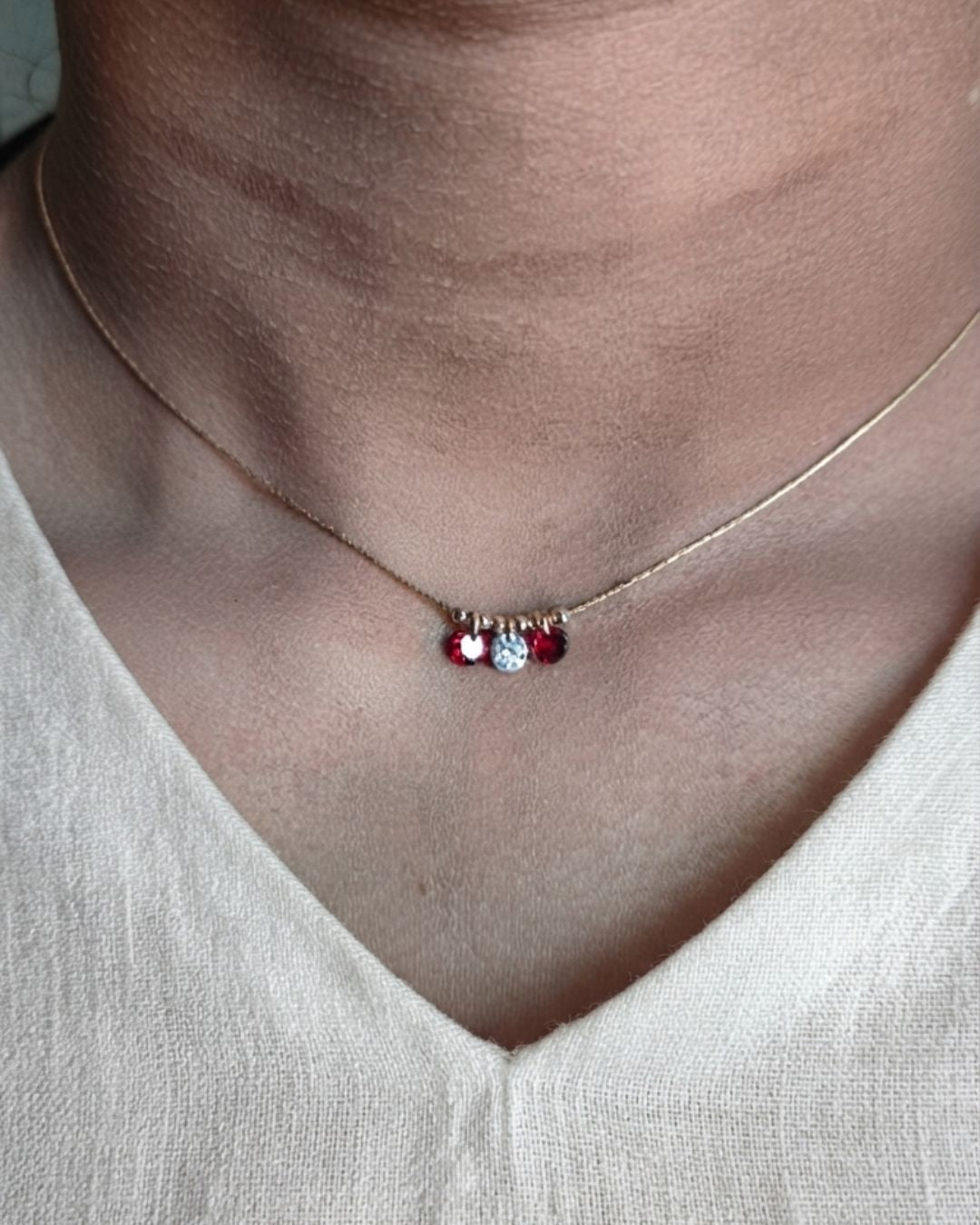 14k Gold Filled Maroon White Zircon Necklace