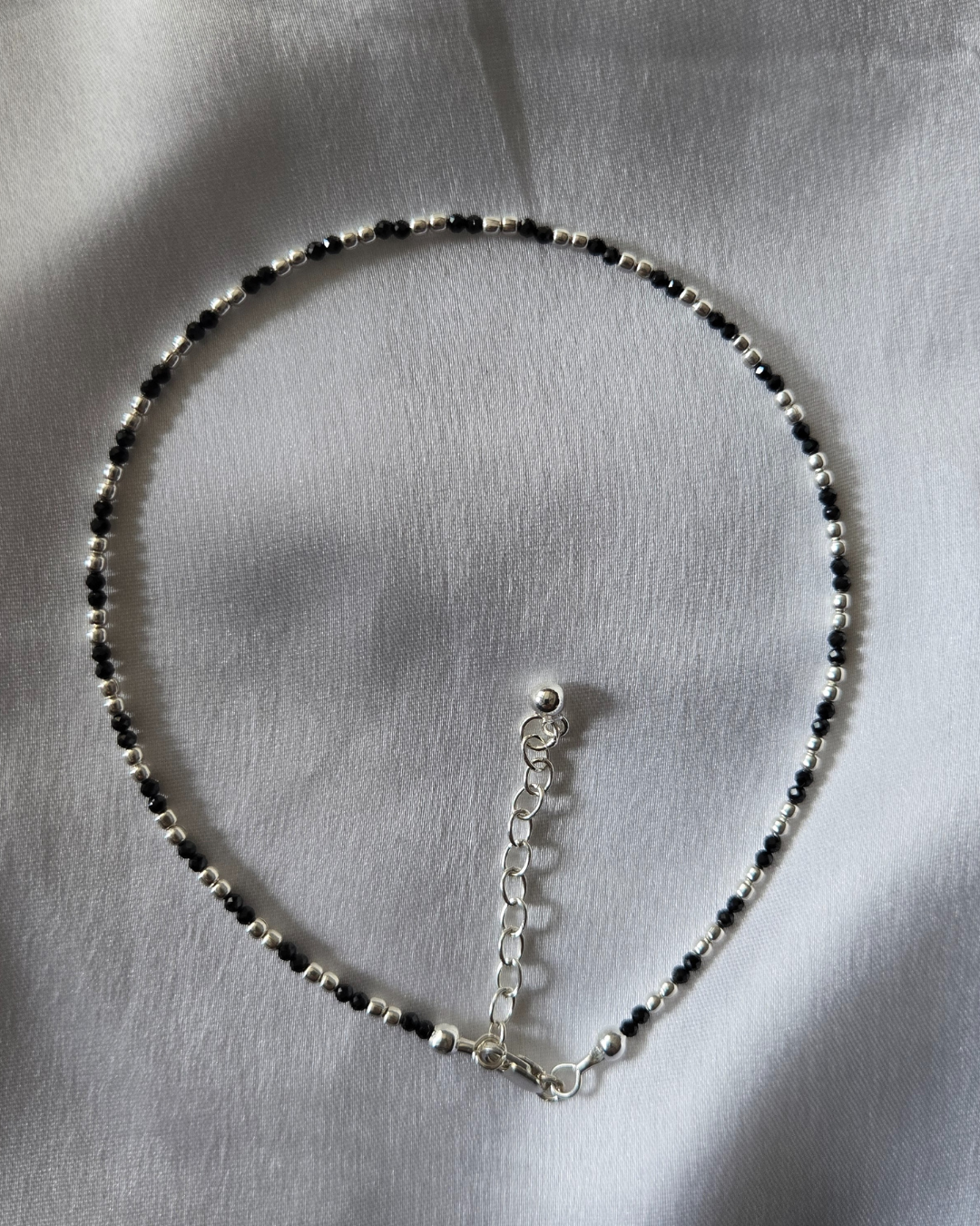 Sterling Silver and Black Spinel NAZARIYA Anklet 02 in 925 Sterling Silver