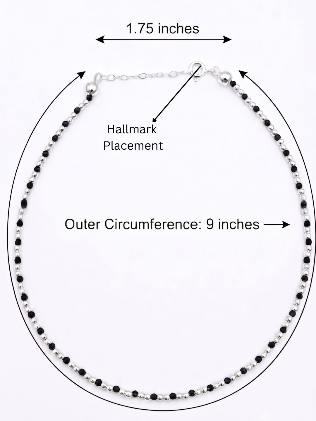 Black Onyx and Sterling Silver Anklet | Gemstone Jewellery | Healing | Ethnic | Sterling Silver