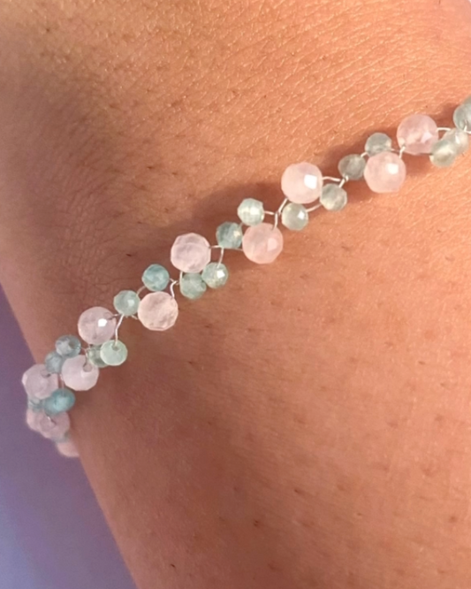 Rose Quartz and Amazonite SAKURA Bracelet in 925 Sterling Silver