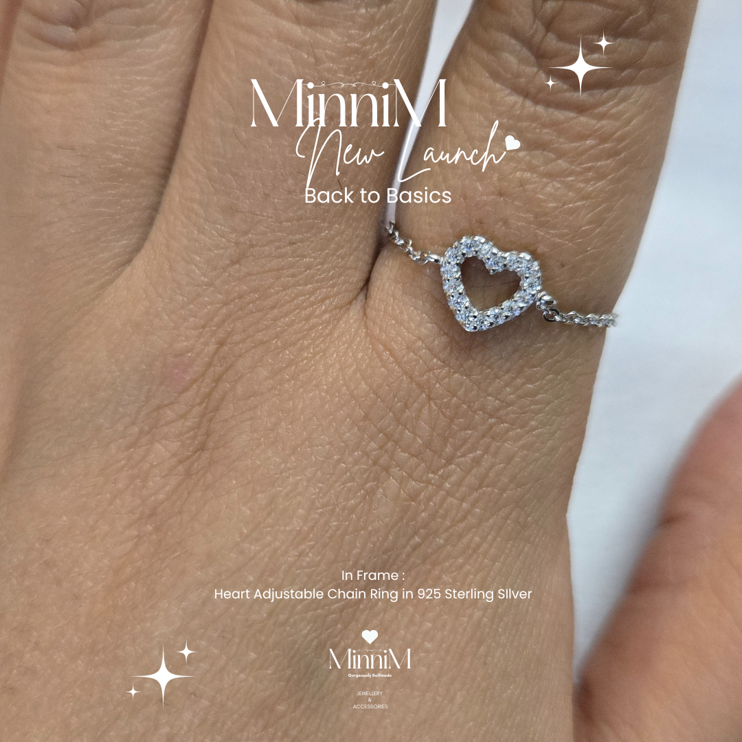 Heart Adjustable Chain Ring in 925 Sterling Silver