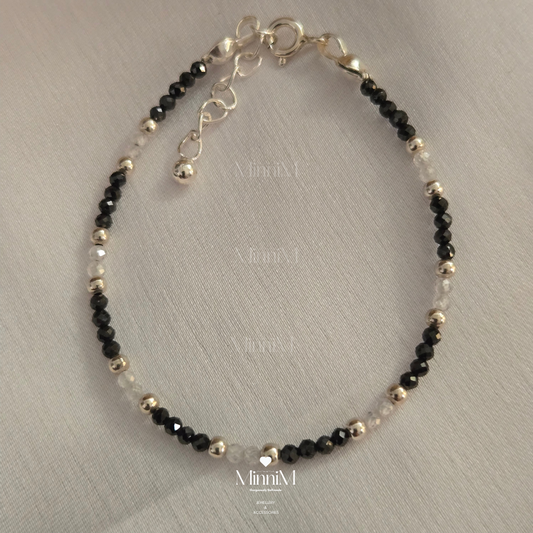 Black Spinel with White Zircon NAZARIYA bracelet in 925 Sterling Silver.