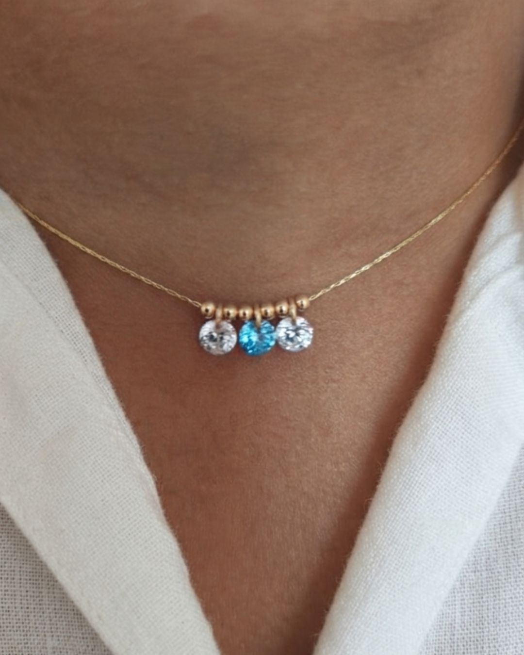 14KGFNE05 14K Gold Filled Blue White Necklace
