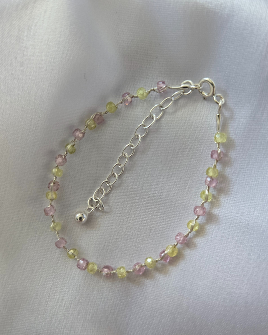 Green and Pink Zircon SAKURA Bracelet in 925 Sterling Silver