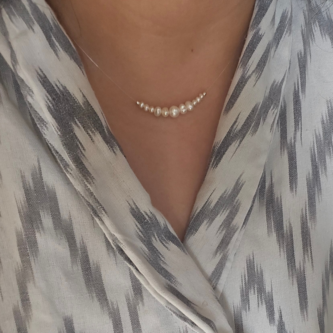 Freshwater Pearl and 925 Sterling Silver FLOATING Necklace