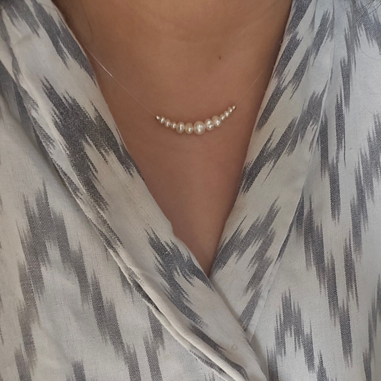 Freshwater Pearl and 925 Sterling Silver FLOATING Necklace