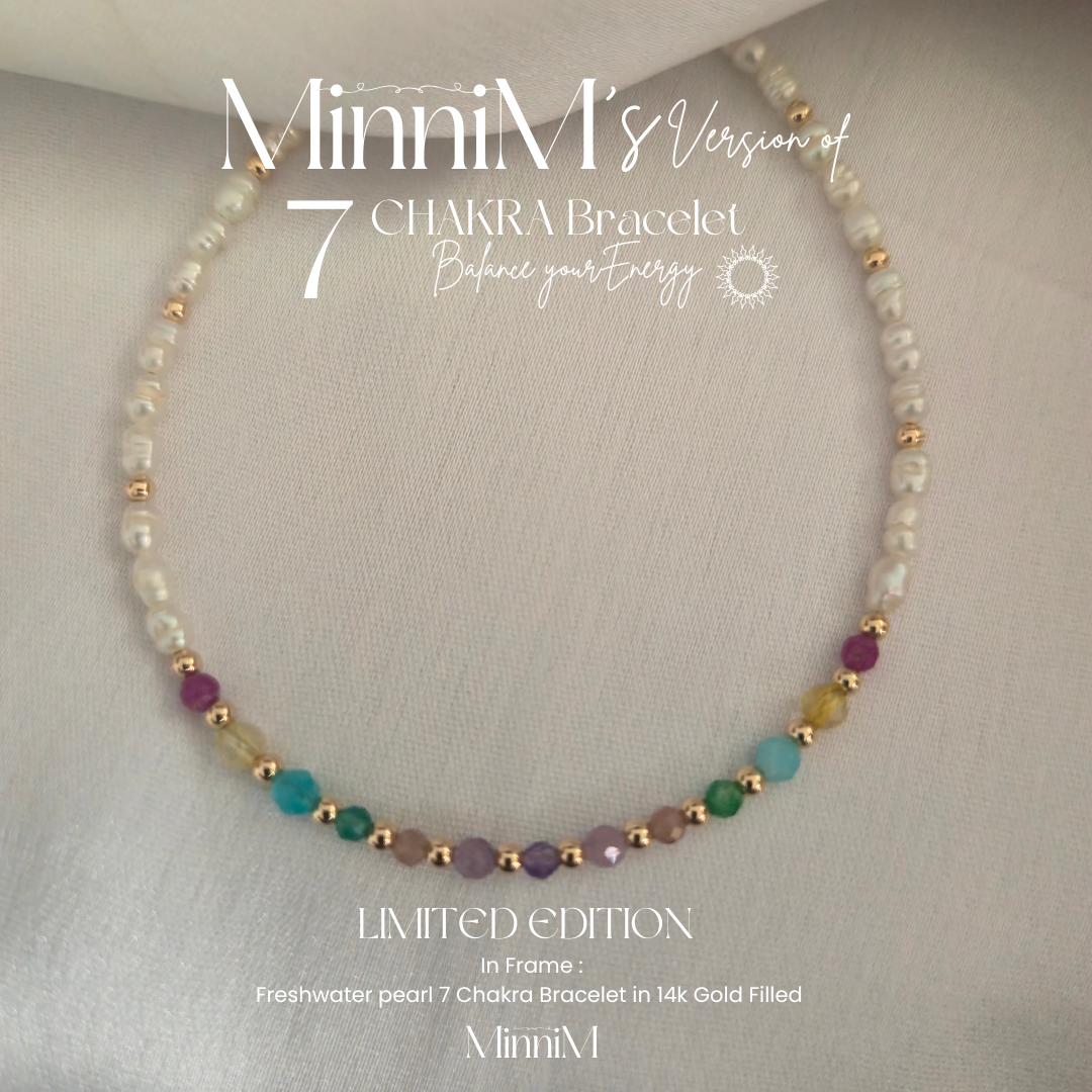 Freshwater Pearl Seven Chakra Bracelet in 14k Gold Filled.