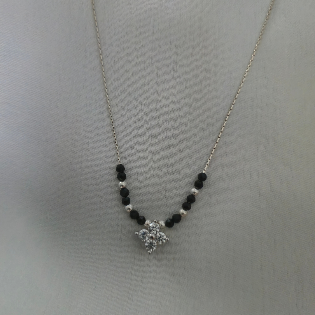Sterling Silver Floral Clover Mangalsutra with Zircon