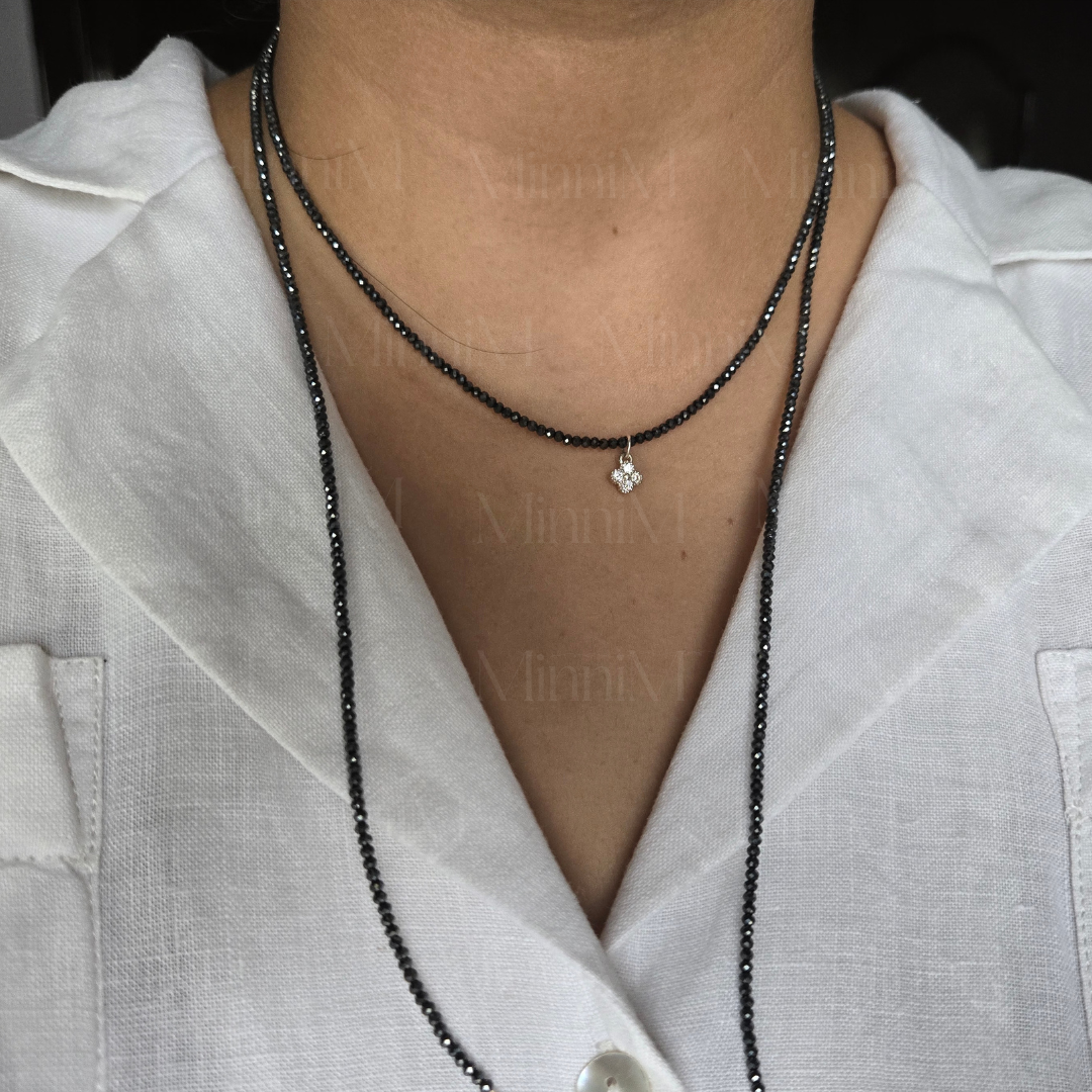 Hematite Wrap Around Shawl Necklace with Sterling Silver Charm