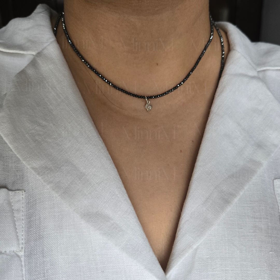 Hematite Wrap Around Shawl Necklace with Sterling Silver Charm