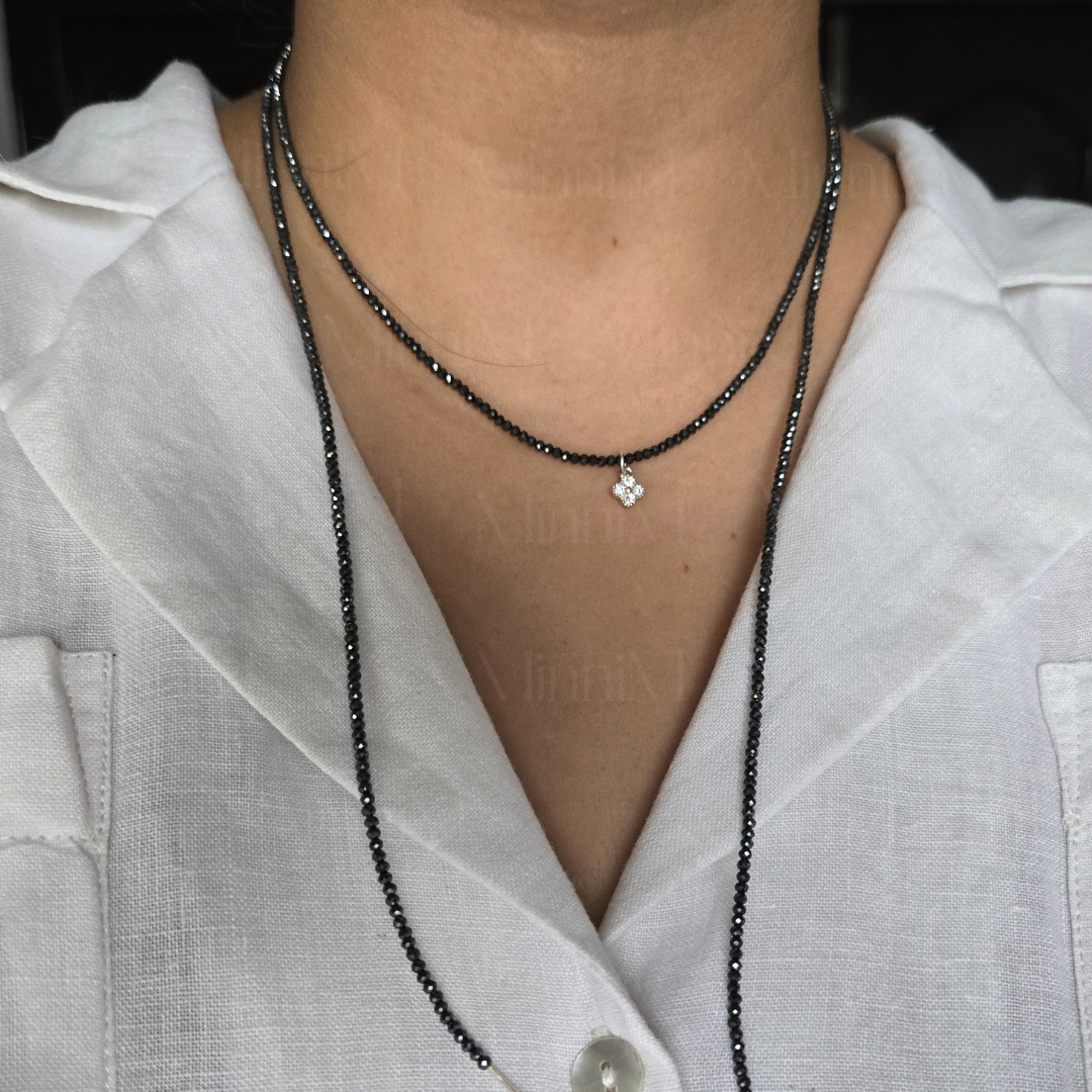 Hematite Wrap Around Shawl Necklace with Sterling Silver Charm