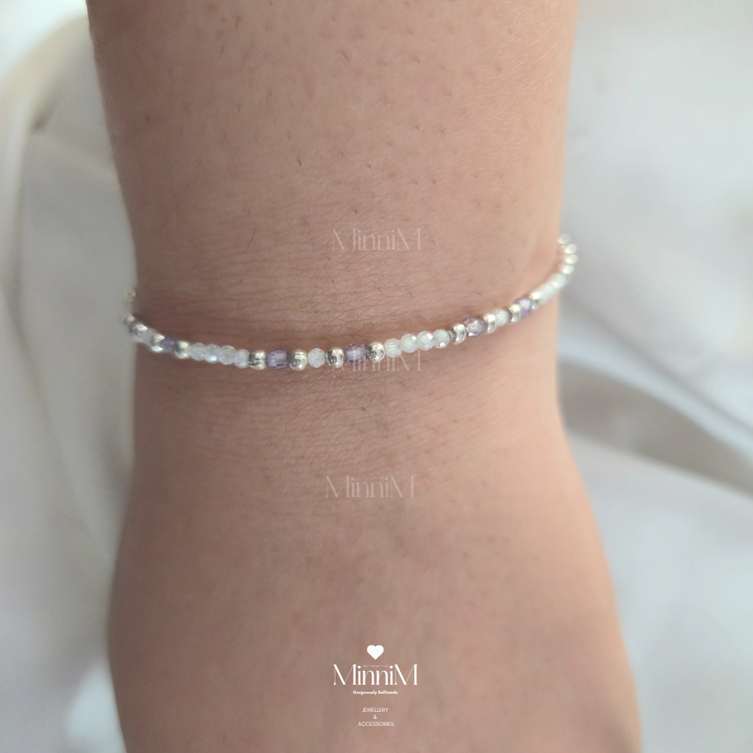 Lavender and White Zircon Bracelet in 925 Sterling Silver.
