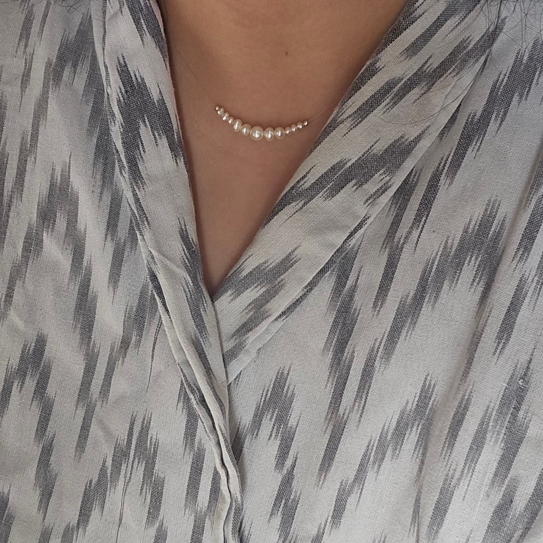 Freshwater Pearl and 925 Sterling Silver FLOATING Necklace