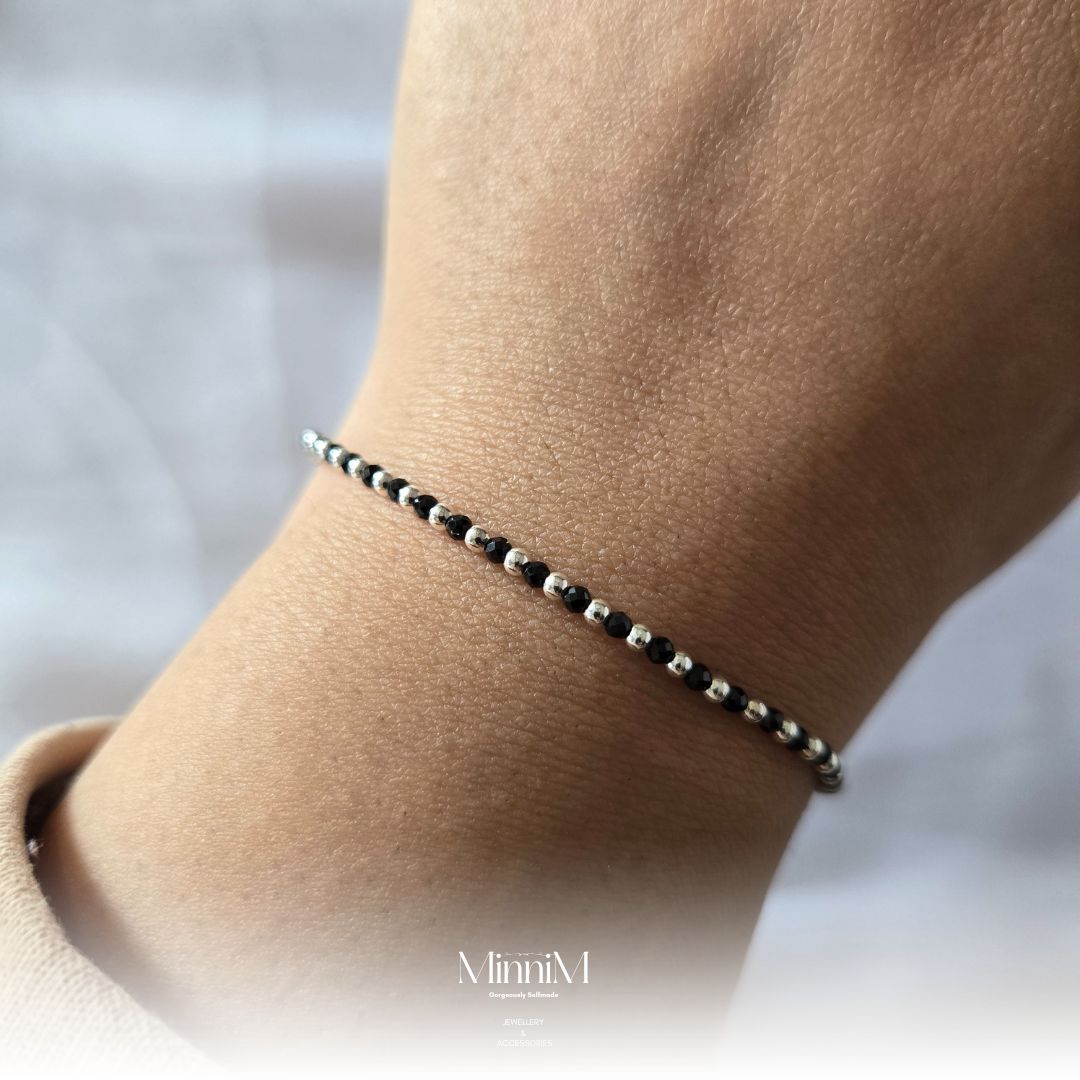 Black Spinel And 925 Sterling Sterling Chain NAZARIYA Bracelet.