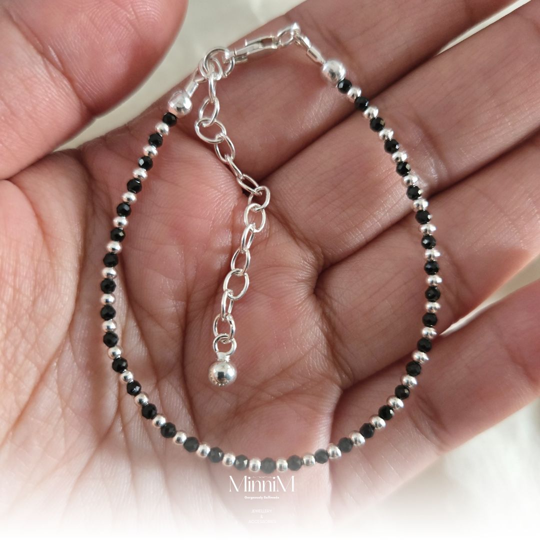 Black Spinel And 925 Sterling Sterling Chain NAZARIYA Bracelet.