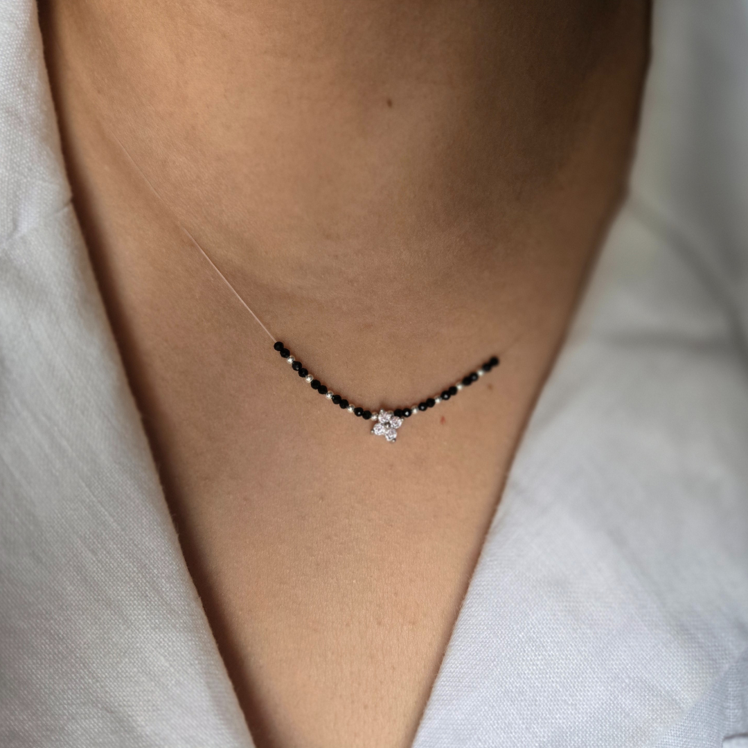 Minimalist Floating Mangalsutra Necklace with Solitaire Pendant in 925 Sterling Silver