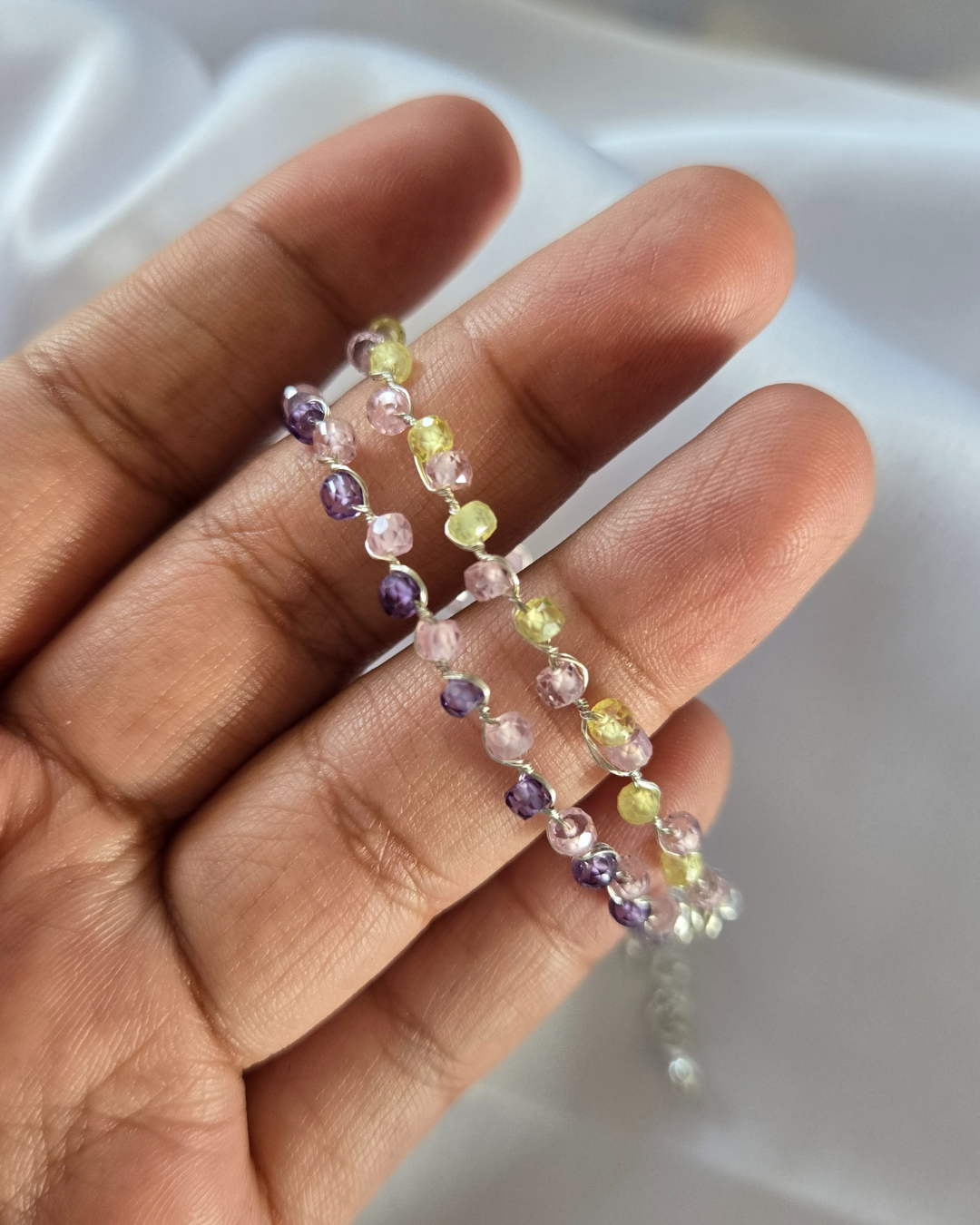 Green and Pink Zircon SAKURA Bracelet in 925 Sterling Silver