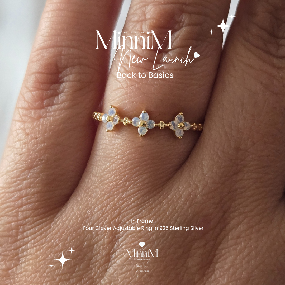 Four Leaf Clover Adjustable Ring in 925 Sterling Silver Gold Plated