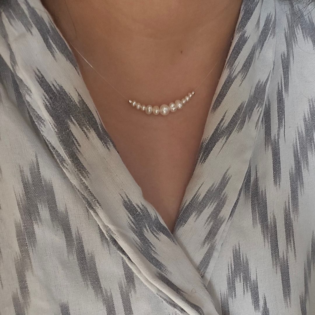 Freshwater Pearl and 925 Sterling Silver FLOATING Necklace