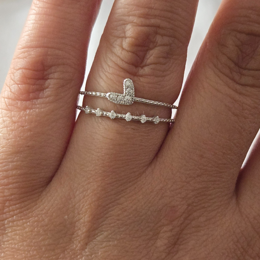 Celestial Double Band Heart Adjustable Ring in 925 Sterling Silver