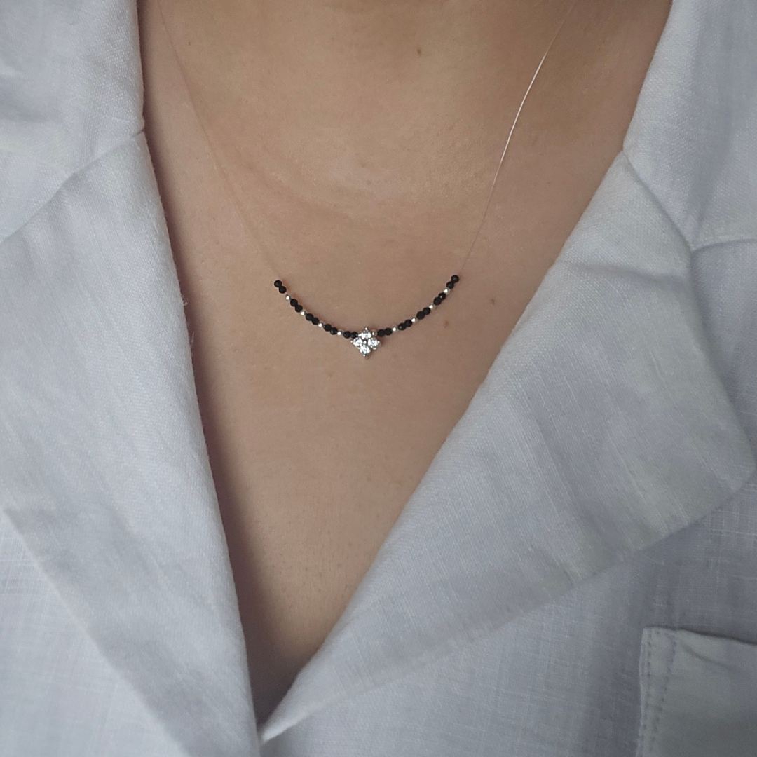 Minimalist Floating Mangalsutra Necklace with Solitaire Pendant in 925 Sterling Silver