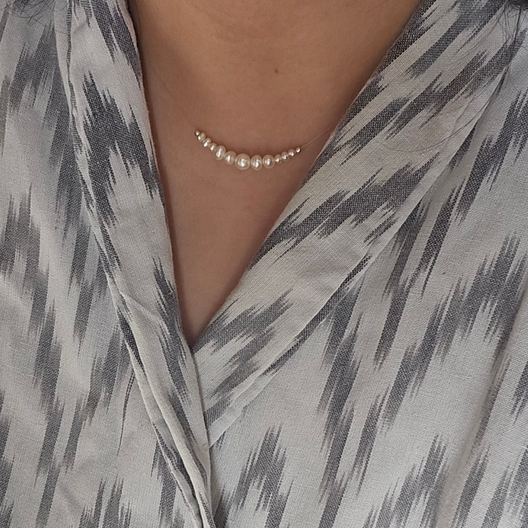 Freshwater Pearl and 925 Sterling Silver FLOATING Necklace