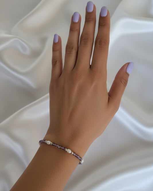 Lavender Zircon & Freshwater Pearl Bracelet | 925 Silver