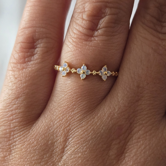 Four Leaf Clover Adjustable Ring in 925 Sterling Silver Gold Plated