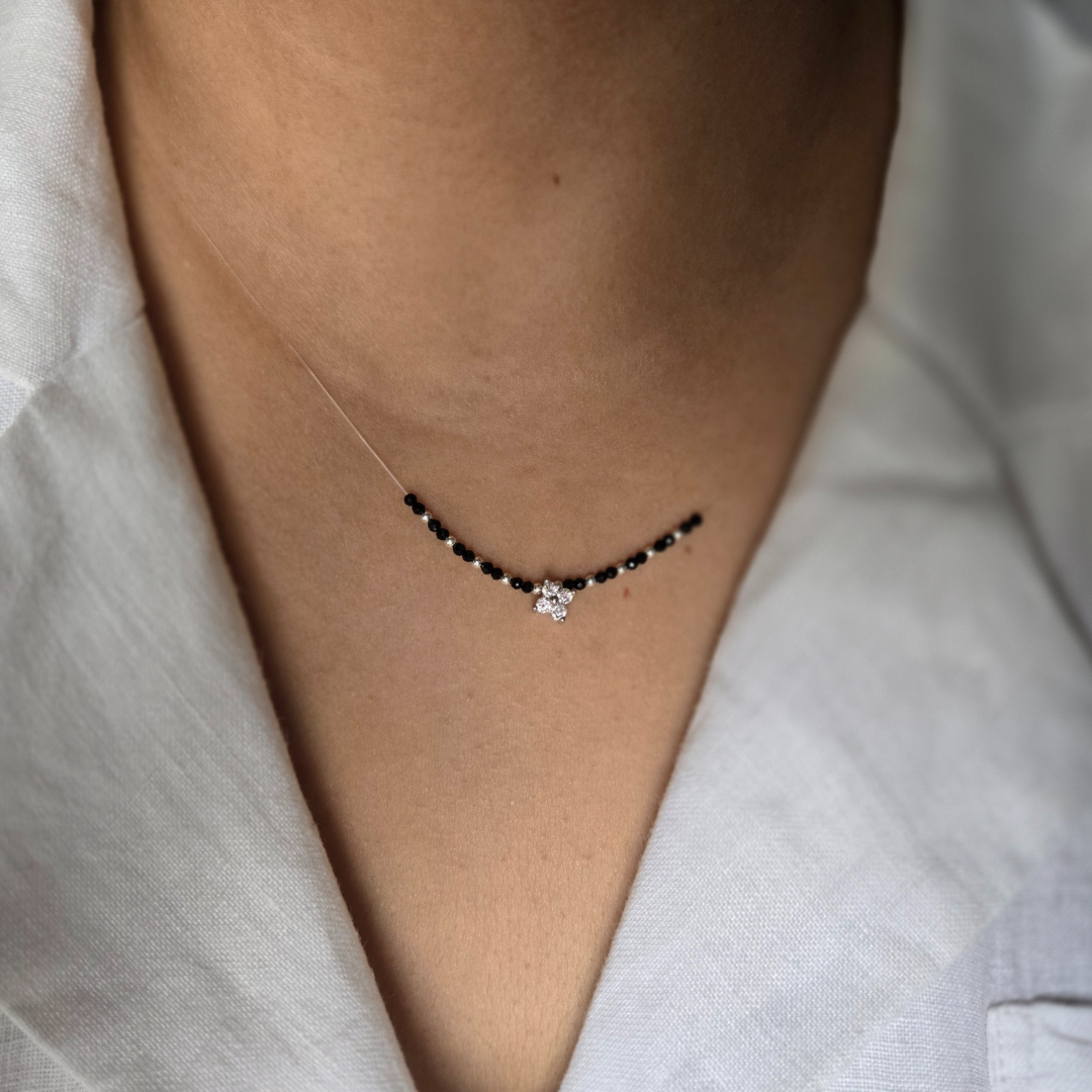 Minimalist Floating Mangalsutra Necklace with Solitaire Pendant in 925 Sterling Silver