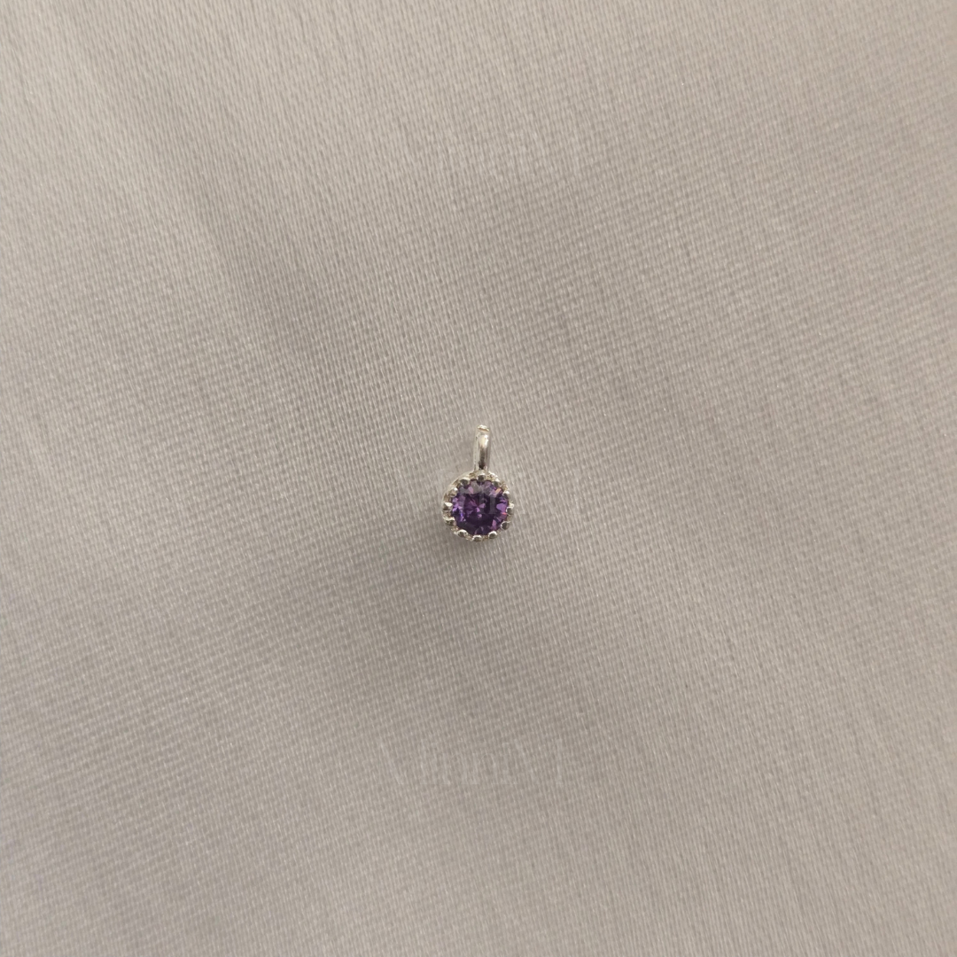 Purple Round Zircon Charm in 925 Sterling Silver