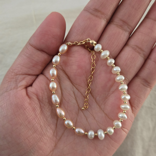 Pink and White Freshwater Pearl Bracelet in 14k Gold Filled Setting