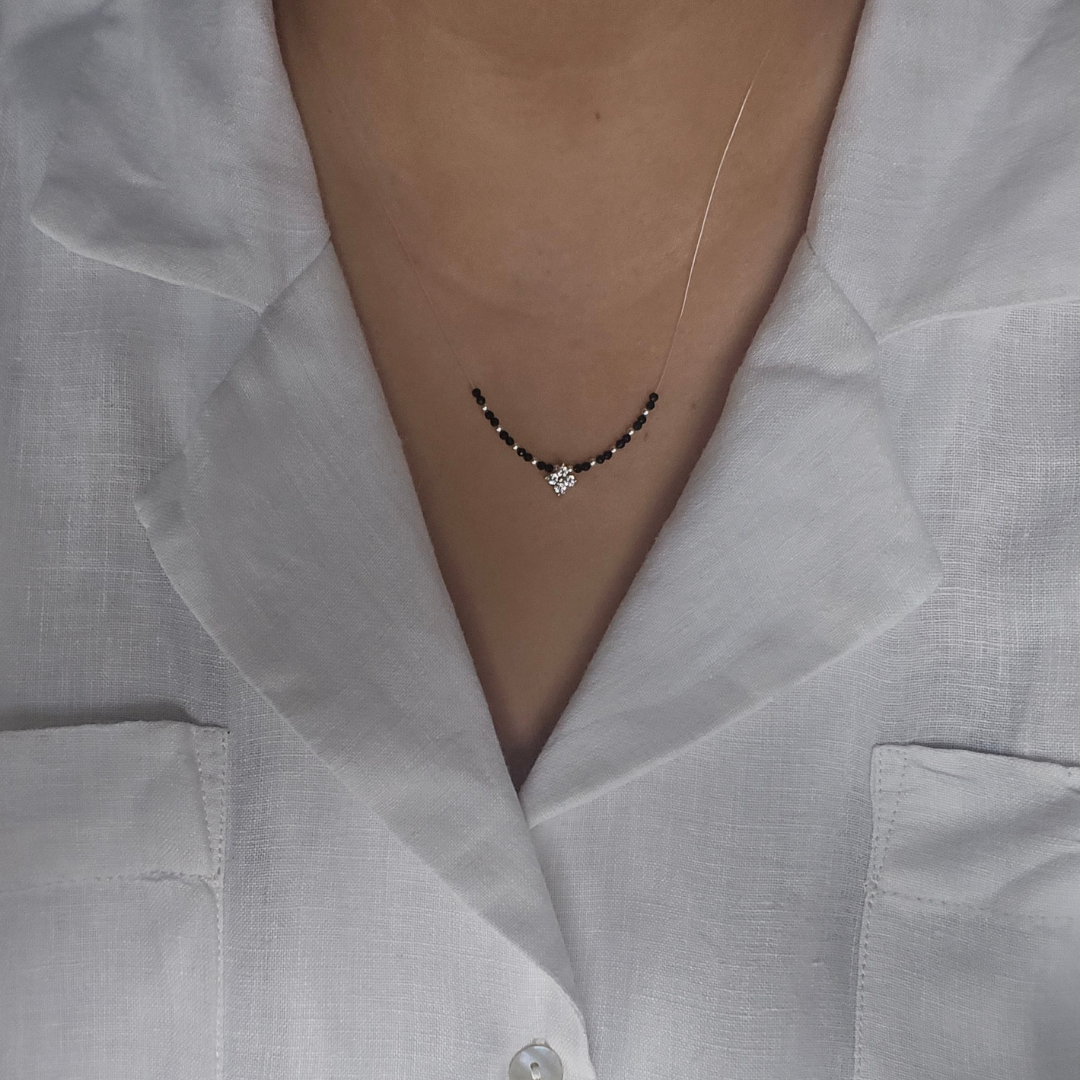 Minimalist Floating Mangalsutra Necklace with Solitaire Pendant in 925 Sterling Silver