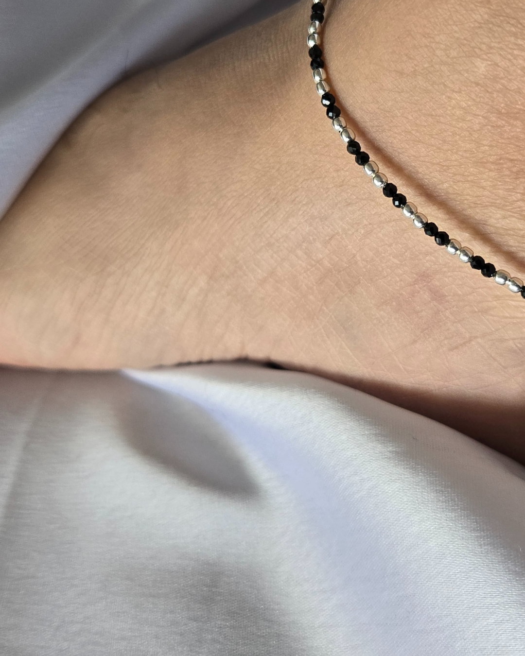 Sterling Silver and Black Spinel NAZARIYA Anklet 02 in 925 Sterling Silver