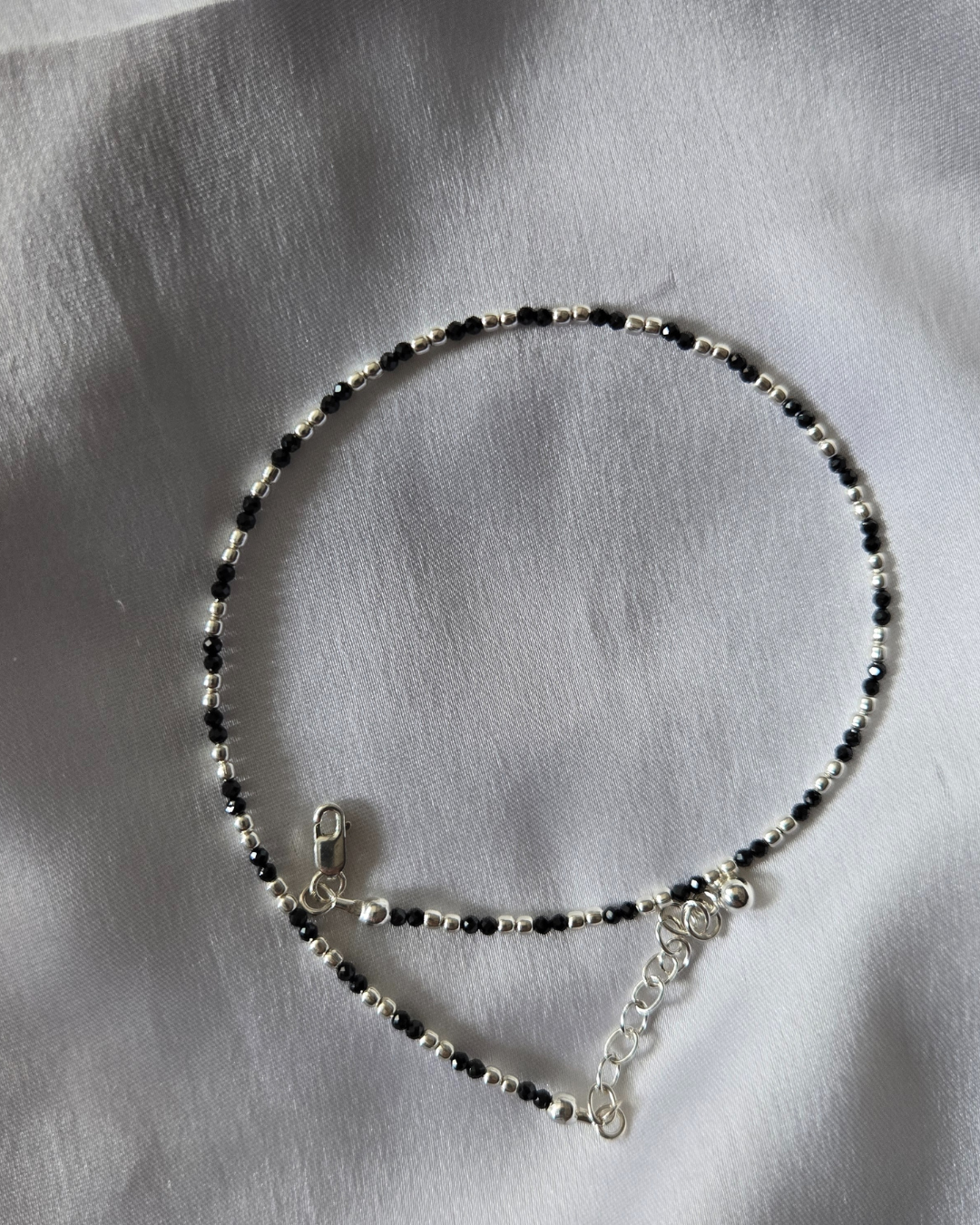 Sterling Silver and Black Spinel NAZARIYA Anklet 02 in 925 Sterling Silver