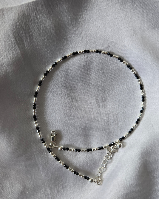 Sterling Silver and Black Spinel NAZARIYA Anklet 02 in 925 Sterling Silver