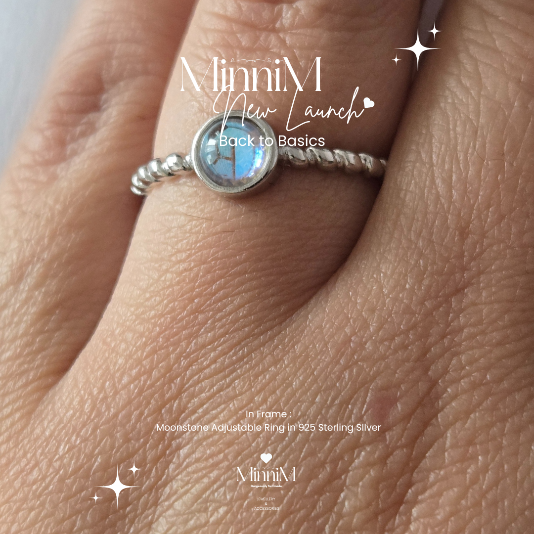Moonstone Adjustable Ring in 925 Sterling Silver