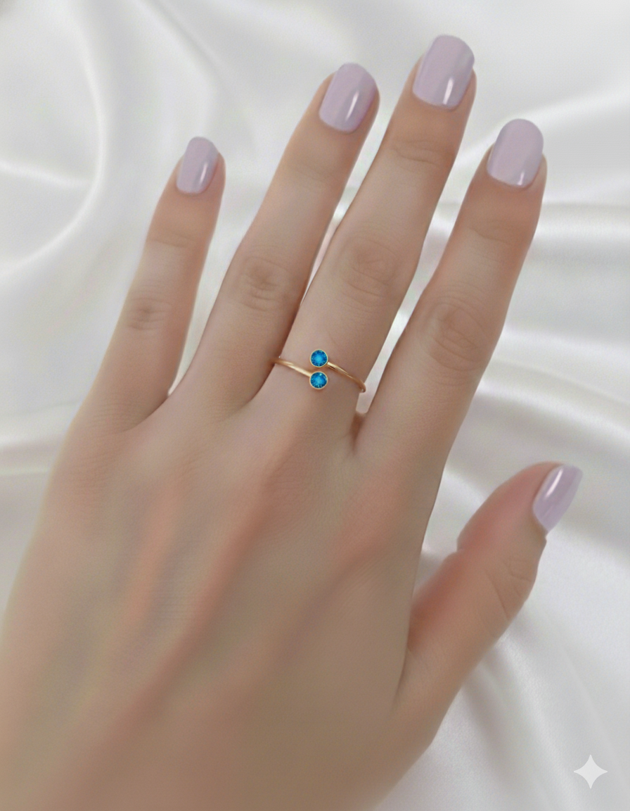 14k Gold Filled Double Zircon Adjustable Ring | Delicate Stacking Ring | Minimalist 14 Gold Filled Jewelry|Pre Order