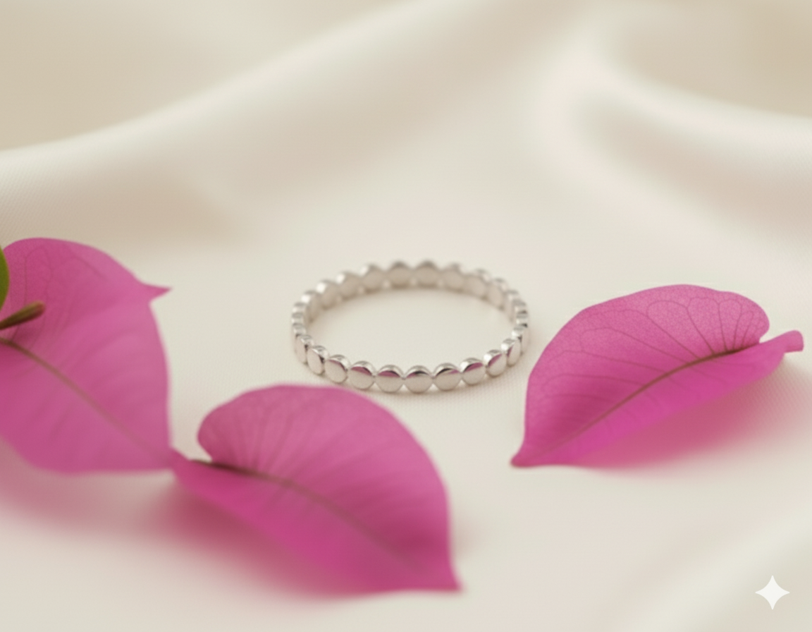925 Sterling Silver Dotted Ring | Delicate Stacking Ring | Minimalist 925 Sterling Silver Jewellery.
