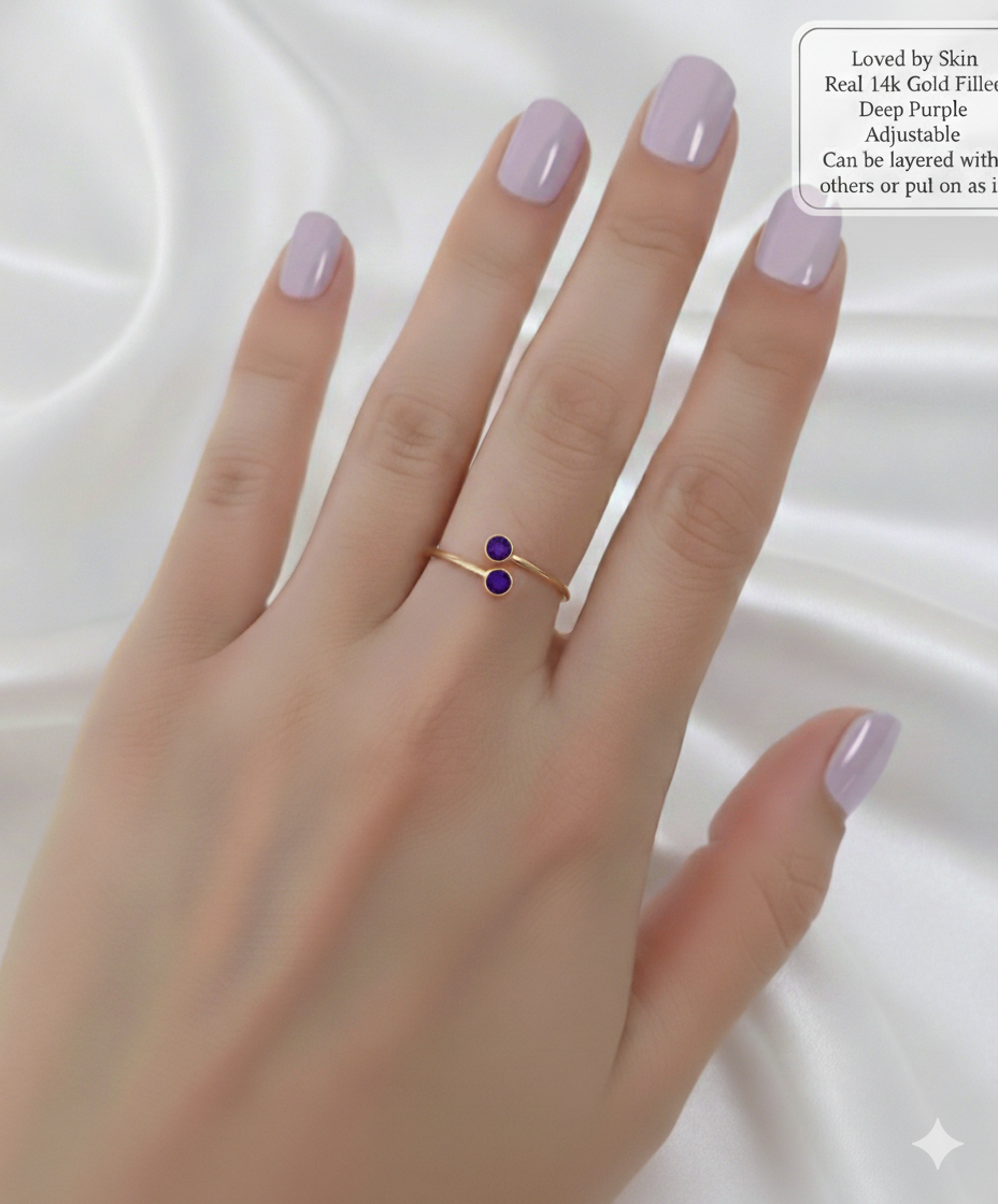 14k Gold Filled Double Zircon Adjustable Ring | Delicate Stacking Ring | Minimalist 14 Gold Filled Jewelry|Pre Order