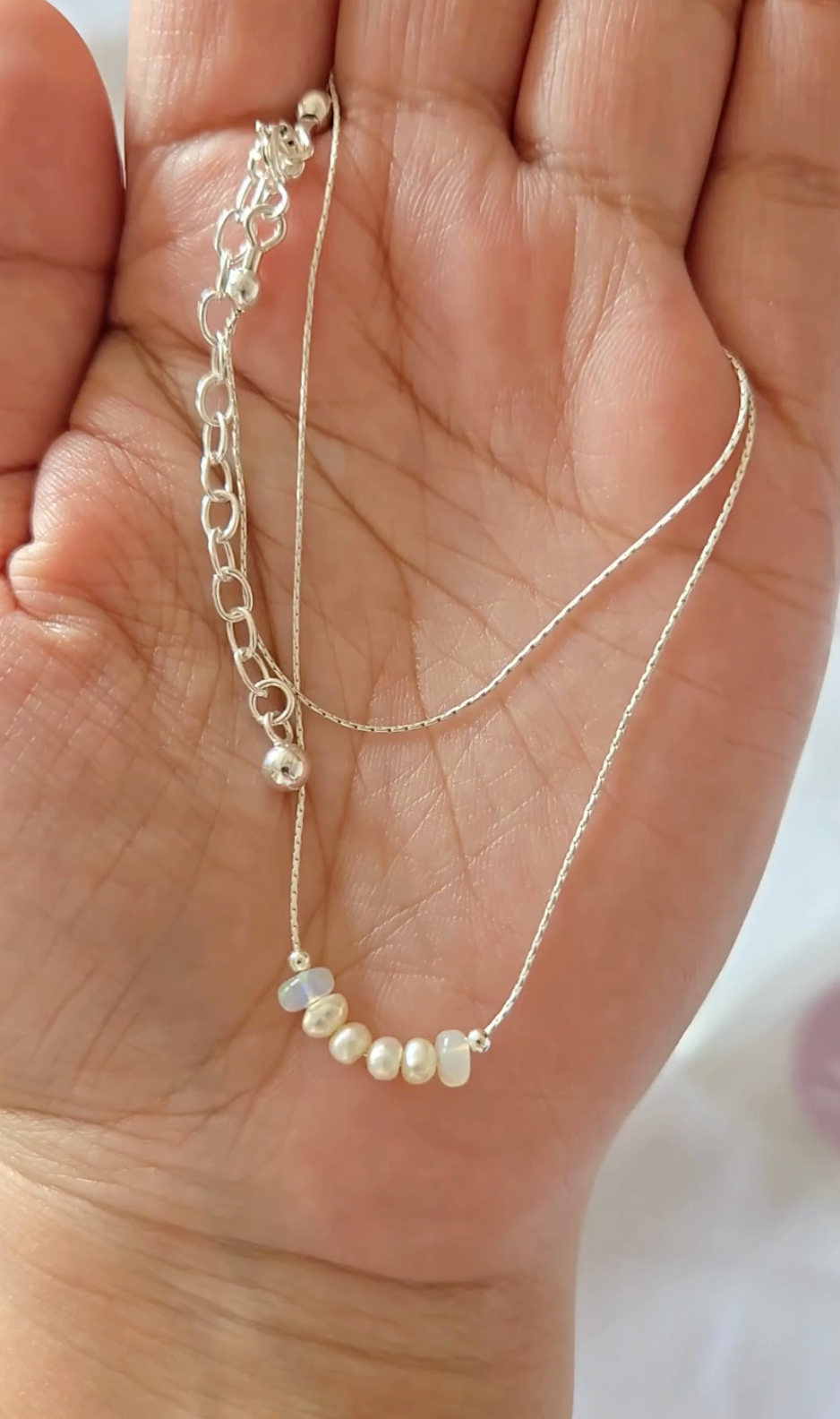 Opal and Freshwater Pearl Necklace in 925 Sterling Silver