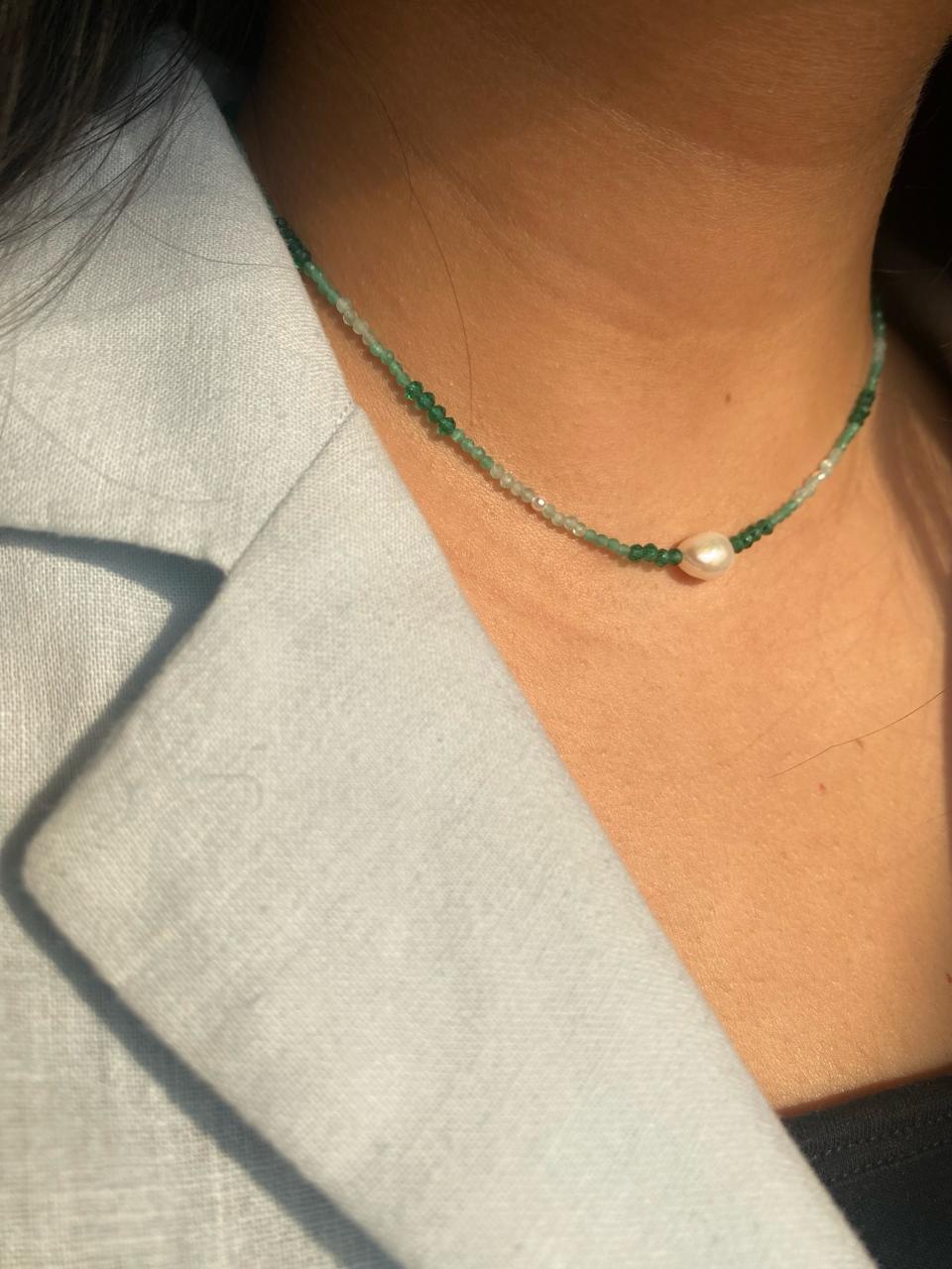 Jade and Amazonite Freshwater Pearl Necklace in 925 Sterling Silver