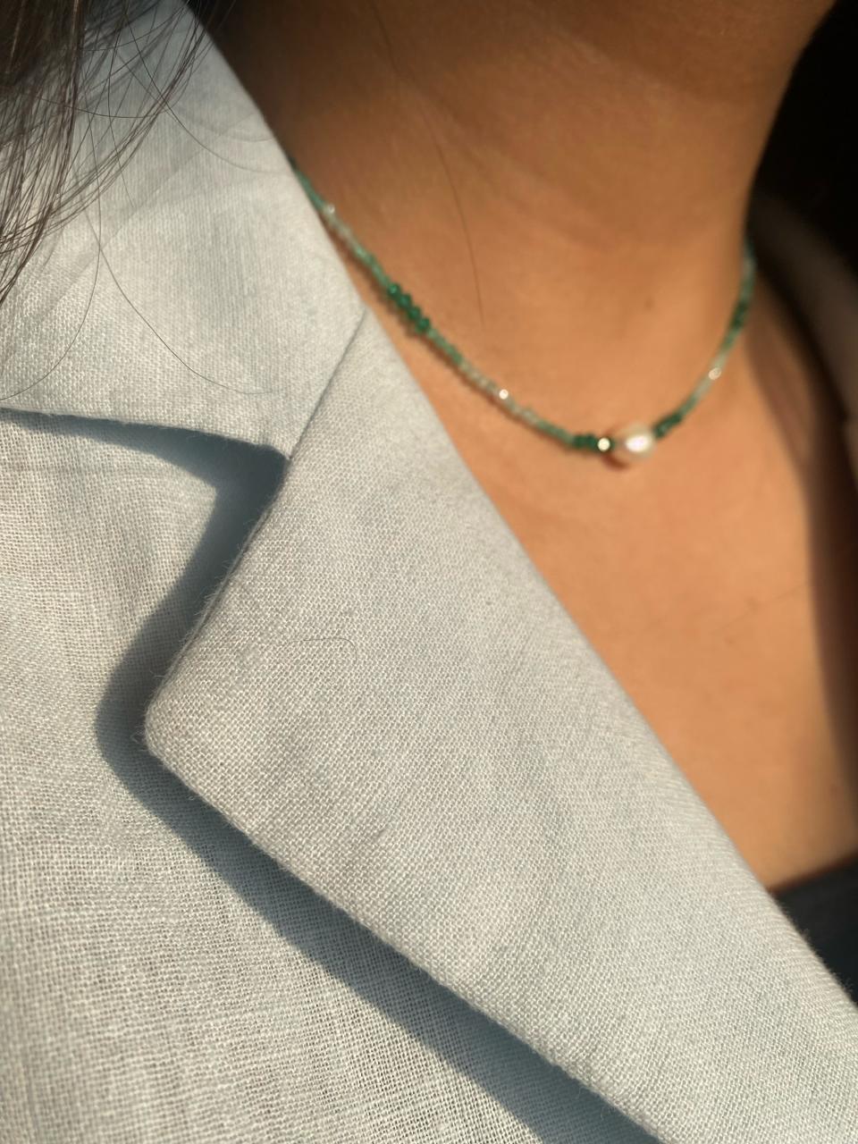 Jade and Amazonite Freshwater Pearl Necklace in 925 Sterling Silver