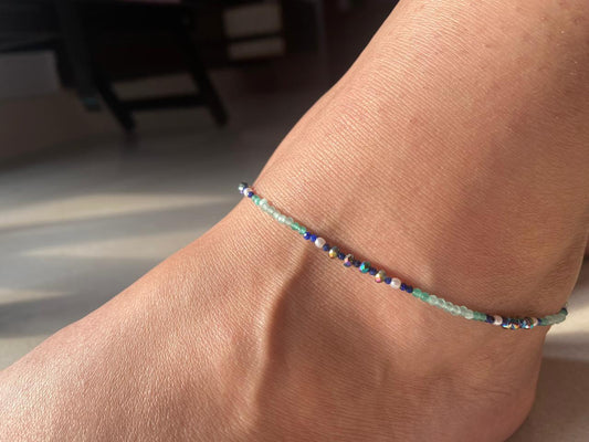 Jade and Lapis Lazuli with Freshwater Pearls Anklet in 925 Sterling Silver