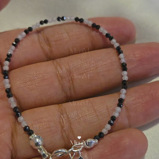 Black and White 2MM Zircon NAZARIYA Bracelet in 925 Sterling Silver with Charm.