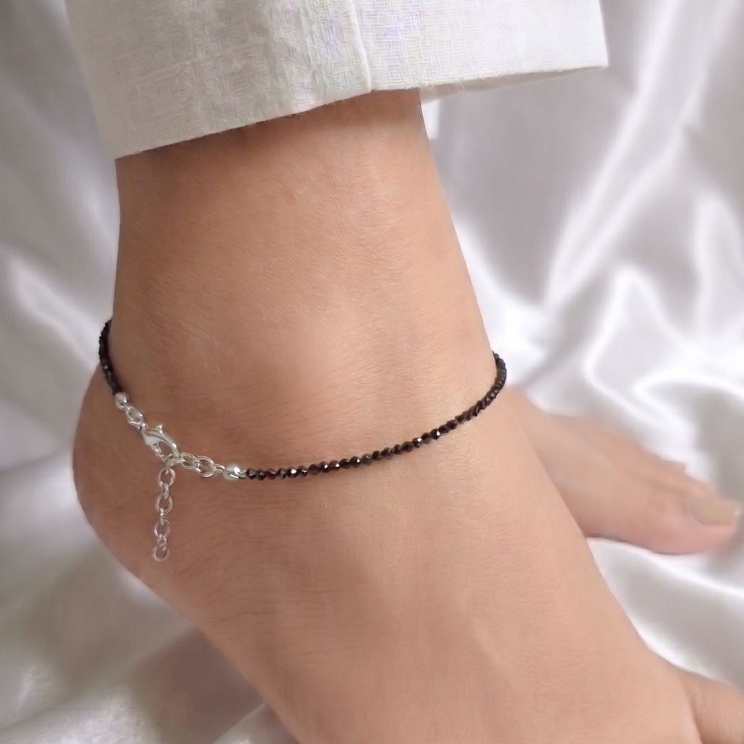Black Onyx Anklet  | Gemstone Jewellery | Healing | Ethnic | Evil Eye