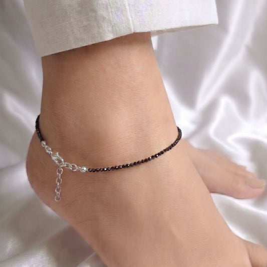 Black Onyx Anklet  | Gemstone Jewellery | Healing | Ethnic | Evil Eye