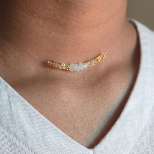Natural Citrine and Moonstone Invisible Thread Necklace | Pure Gemstone Jewellery