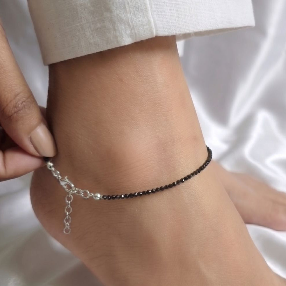 Black Onyx Anklet  | Gemstone Jewellery | Healing | Ethnic | Evil Eye