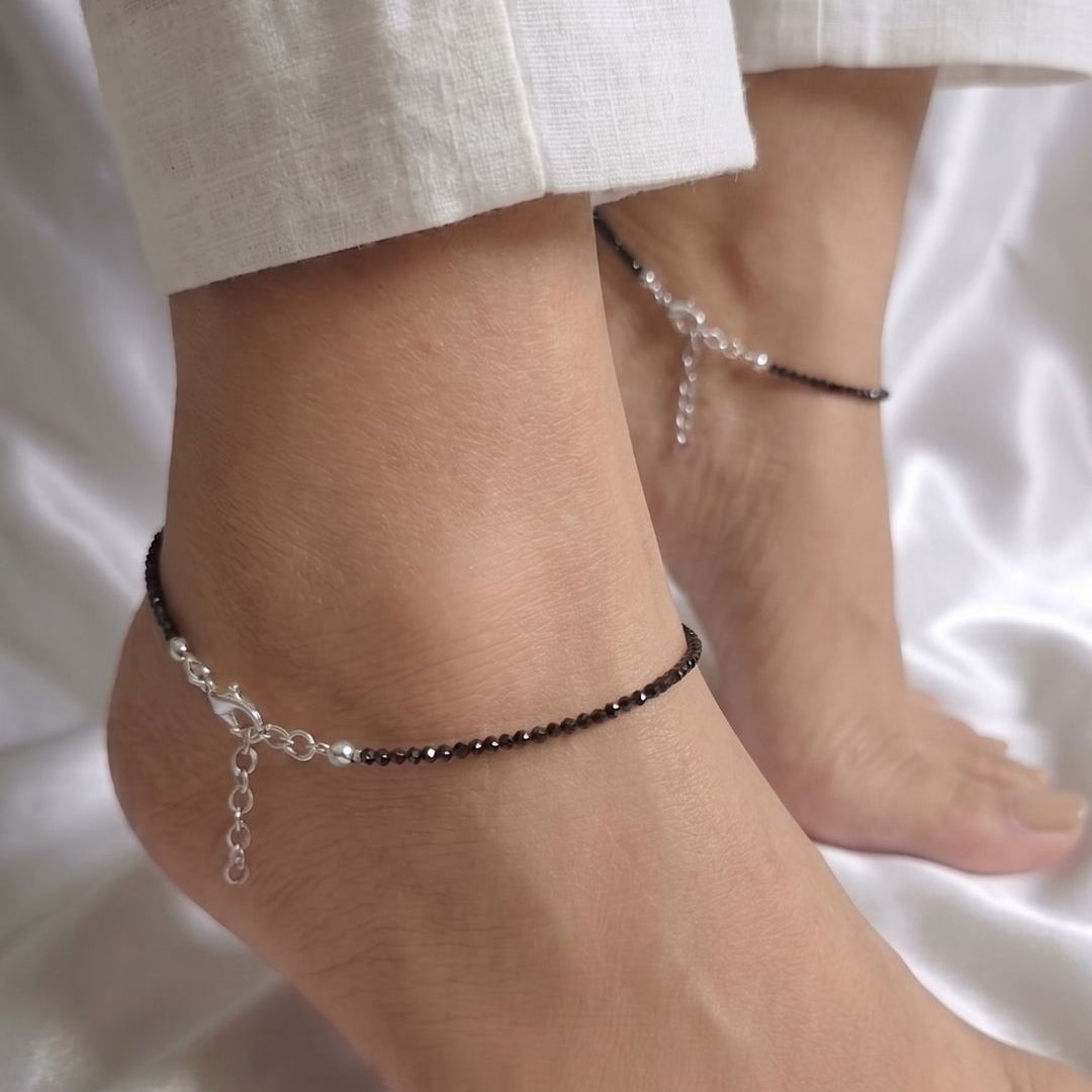 Black Onyx Anklet  | Gemstone Jewellery | Healing | Ethnic | Evil Eye